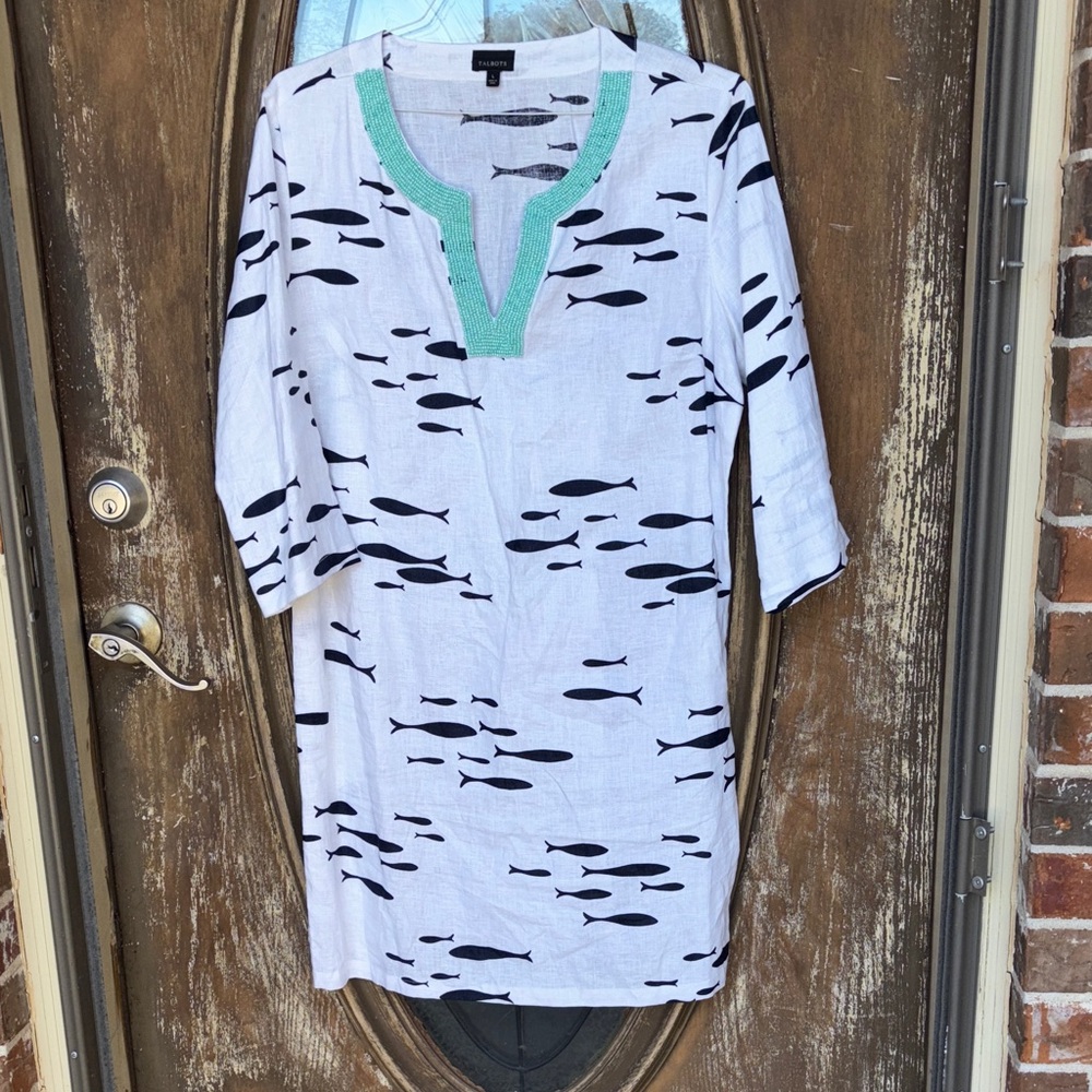 Talbots fish 100% linen white cover up! Size Large